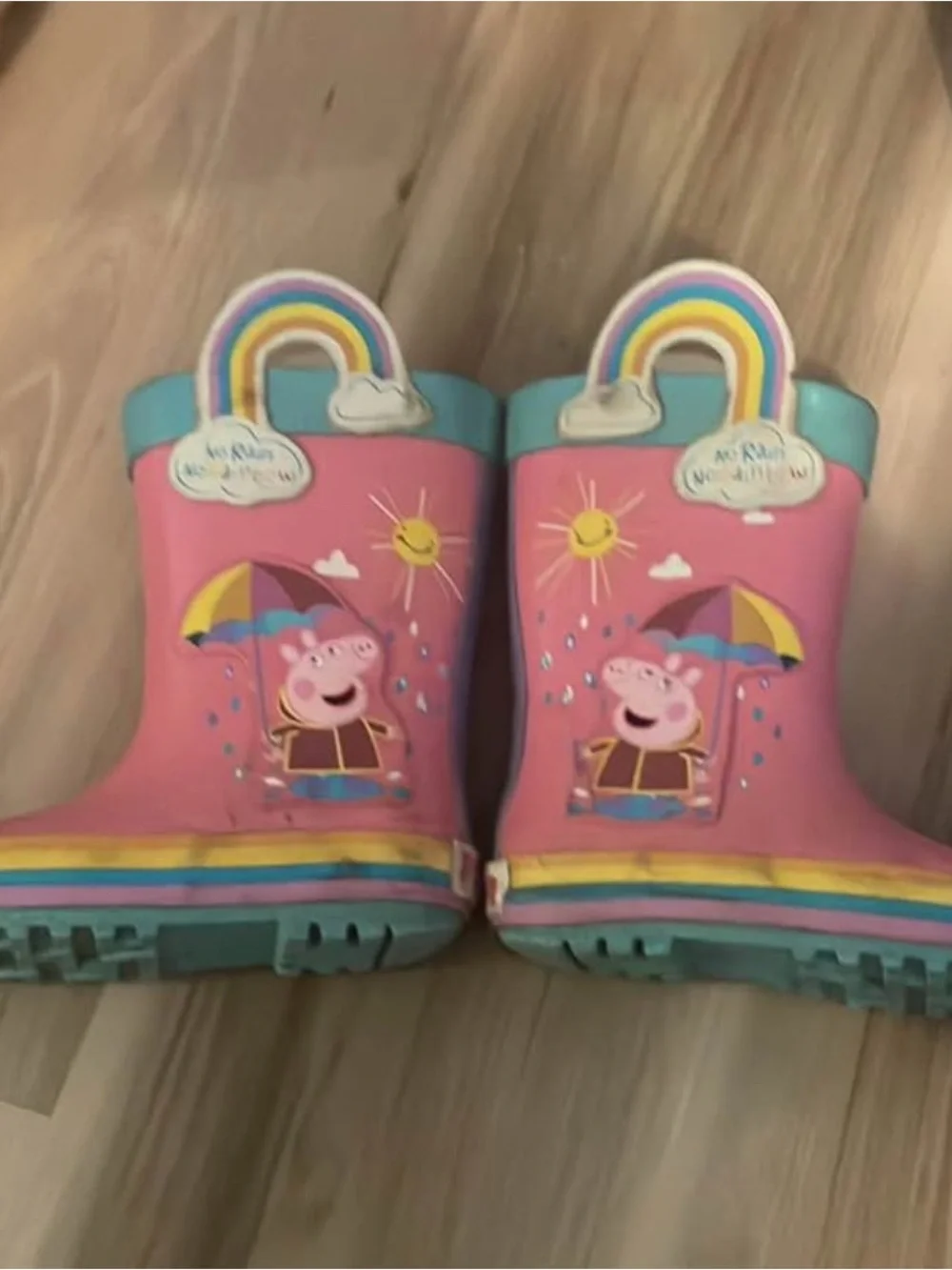 Kids Pink Peppa Pig Rain Boots with Rainbow Handles